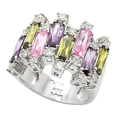 Alamode Womens/Ladies Heba Rhodium Plated 925 Sterling Silver Cubic Zirconia Cocktail Ring