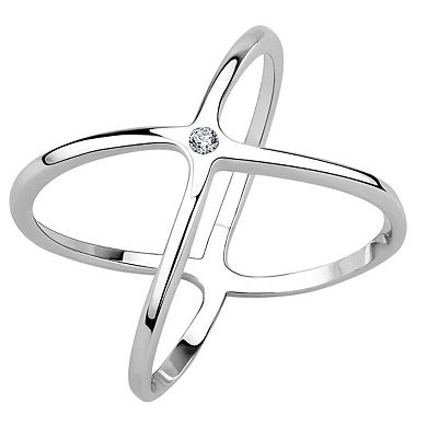 Alamode Womens/Ladies Rhodium Brass Cubic Zirconia Ring