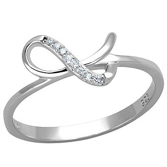 Alamode Womens/Ladies Rhodium Plated 925 Sterling Silver Cubic Zirconia Infinity Ring