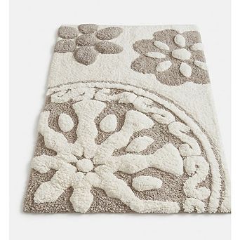 Cotton Tufted Floral Bath Rug Absorbent Quick Dry Plush Bathroom Mat