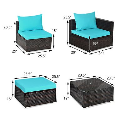 Costway 5PCS Patio Rattan Furniture Set Sectional Conversation Sofa w/ Coffee Table
