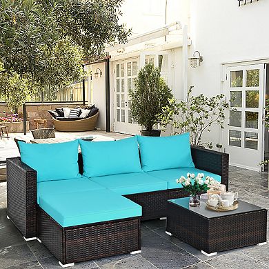 Costway 5PCS Patio Rattan Furniture Set Sectional Conversation Sofa w/ Coffee Table