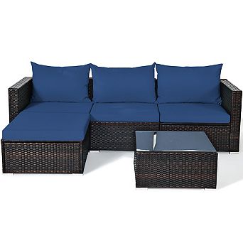 Costway 5 pc Patio Rattan Furniture Set Sectional Conversation Sofa w/ Coffee Table