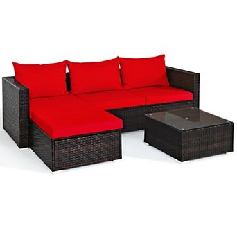 Costway 5 pc Patio Rattan Furniture Set Sectional Conversation Sofa w/ Coffee Table