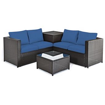 Costway Outdoor Patio Rattan Furniture Set Cushioned Loveseat Storage Table