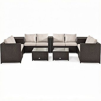 Costway Outdoor Patio Rattan Furniture Set Cushioned Loveseat Storage Table