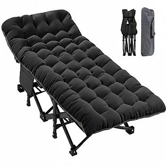 Foldable Camping Bed With Mattress, Sturdy And Durable Folding Bed Black