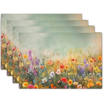 Floral Placemats Set of 4, Vintage Rustic Wild Flower Table Mats