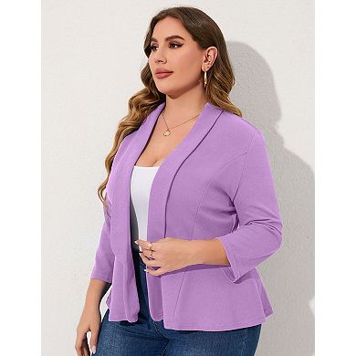 Plus Size Women's Casual Blazer Open Front Long Sleeve Office Work Cardigan Jacket