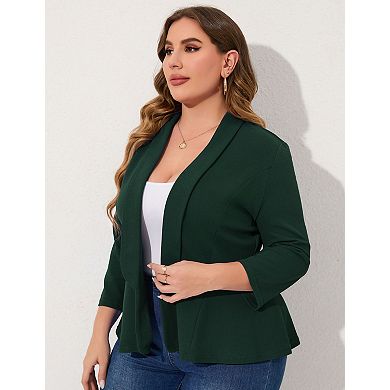 Plus Size Women's Casual Blazer Open Front Long Sleeve Office Work Cardigan Jacket