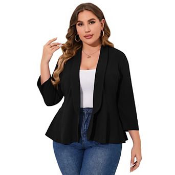 Plus Size Women's Casual Blazer Open Front Long Sleeve Office Work Cardigan Jacket