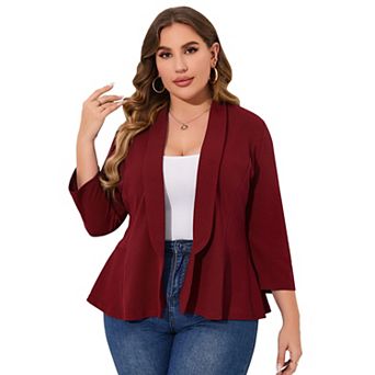 Plus Size Women's Casual Blazer Open Front Long Sleeve Office Work Cardigan Jacket