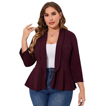 Plus Size Women's Casual Blazer Open Front Long Sleeve Office Work Cardigan Jacket