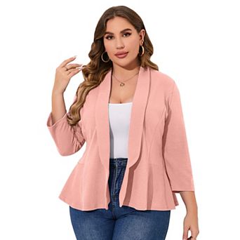 Plus Size Women's Casual Blazer Open Front Long Sleeve Office Work Cardigan Jacket