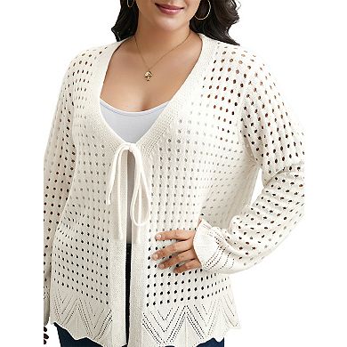 Women's Plus Size Boho Crochet Cardigan Lightweight Long Sleeve Open Front Oversized Sweater