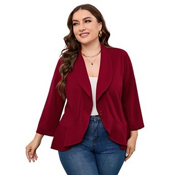Women's Plus Size Blazer Notch Panel Work Business Casual Outfits Dressy Suit Jacket Peplum Blazers
