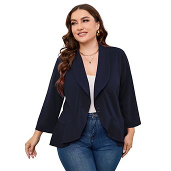 Women's Plus Size Blazer Notch Panel Work Business Casual Outfits Dressy Suit Jacket Peplum Blazers
