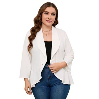 Women's Plus Size Blazer Notch Panel Work Business Casual Outfits Dressy Suit Jacket Peplum Blazers