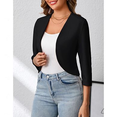 Women's Black Cardigan Open Front 3/4 Split Sleeve Lightweight Shrug