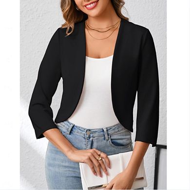 Women's Black Cardigan Open Front 3/4 Split Sleeve Lightweight Shrug