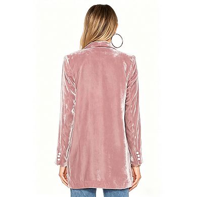 Womens Lapel Velvet Blazer Jacket Long Sleeve Button Office Work Coat with Pockets