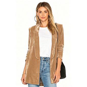 Womens Lapel Velvet Blazer Jacket Long Sleeve Button Office Work Coat with Pockets