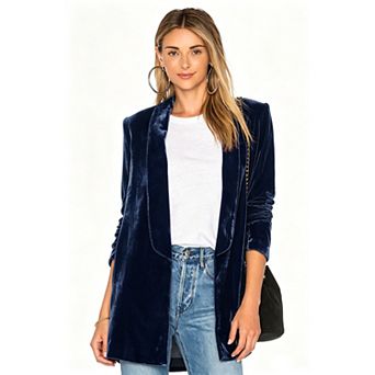 Womens Lapel Velvet Blazer Jacket Long Sleeve Button Office Work Coat with Pockets