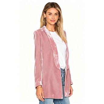 Womens Lapel Velvet Blazer Jacket Long Sleeve Button Office Work Coat with Pockets