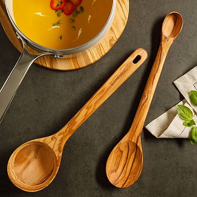 Bloomhouse 2 Piece italian Olive Wood 14 in Ladle and Tasting Spoon Set