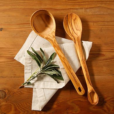 Bloomhouse 2 Piece italian Olive Wood 14 in Ladle and Tasting Spoon Set