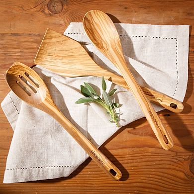 Bloomhouse 3 Piece 14 in Turner Spoon and Slotted Spoon Kitchen Tool Set Olive Wood
