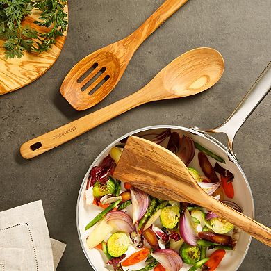 Bloomhouse 3 Piece 14 in Turner Spoon and Slotted Spoon Kitchen Tool Set Olive Wood