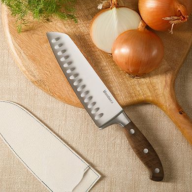 Bloomhouse 7 Inch German Steel Santoku Knife with Forged Wood Handle
