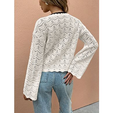 Women Crochet Tie Front Cropped Cardigan Lightweight Summer Beach Shrug Tops