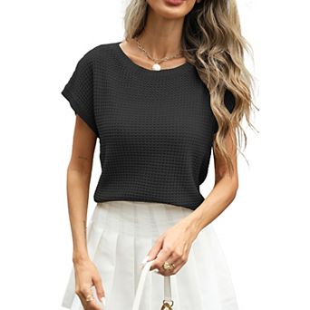 Women's Knit Top Hollow Out Crew Neck Short Sleeve Casual Blouse