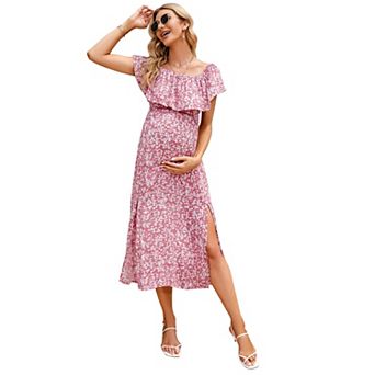 Women Off Shoulder Split A Line Maternity Maxi Dress Casual Pregnancy Photography Dress