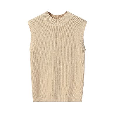 Women Ribbed Mock Neck Sweater Vest Sleeveless Casual Summer Trendy Pullover Tank Tops
