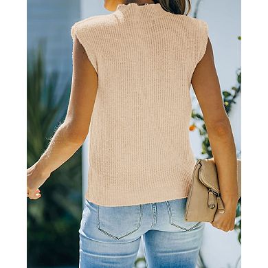 Women Ribbed Mock Neck Sweater Vest Sleeveless Casual Summer Trendy Pullover Tank Tops