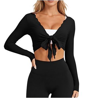 Women Long Sleeve Tie Wrap Bolero Shrug Lightweight Yoga Pilates Gym Workout Casual Tops