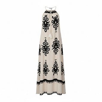 Boho Ethnic Floral Maxi Dress Women Halter Backless High Slit Tie Casual Summer Sundress