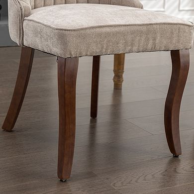 Aoolive Set of 2 Rayon Cloth Flocking Linen Dining Chairs, Rubber Wood Frame Accent Chairs