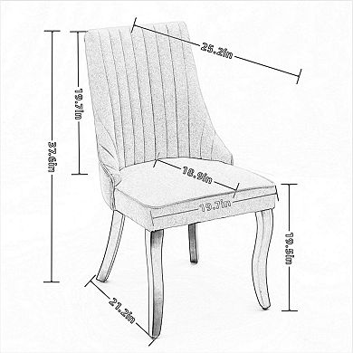 Aoolive Set of 2 Rayon Cloth Flocking Linen Dining Chairs, Rubber Wood Frame Accent Chairs