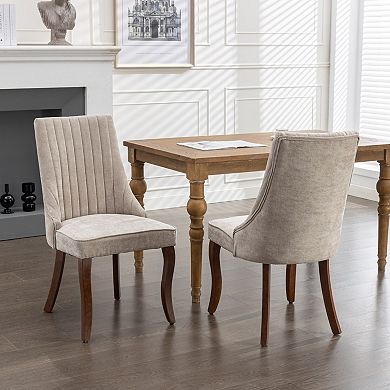 Aoolive Set of 2 Rayon Cloth Flocking Linen Dining Chairs, Rubber Wood Frame Accent Chairs