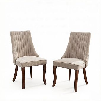 Aoolive Set of 2 Rayon Cloth Flocking Linen Dining Chairs, Rubber Wood Frame Accent Chairs