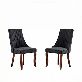 Aoolive Set of 2 Rayon Cloth Flocking Linen Dining Chairs, Rubber Wood Frame Accent Chairs