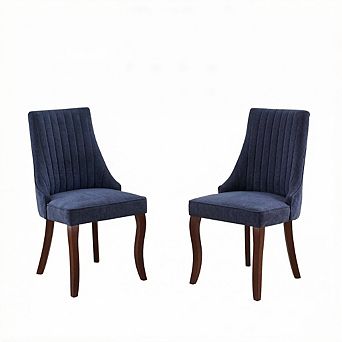 Aoolive Set of 2 Rayon Cloth Flocking Linen Dining Chairs, Rubber Wood Frame Accent Chairs