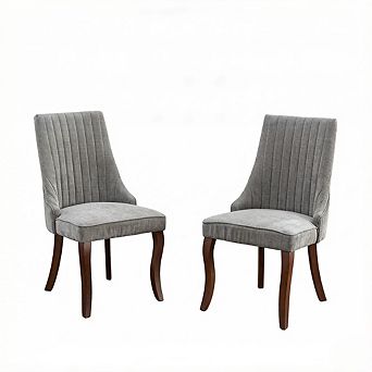 Aoolive Set of 2 Rayon Cloth Flocking Linen Dining Chairs, Rubber Wood Frame Accent Chairs