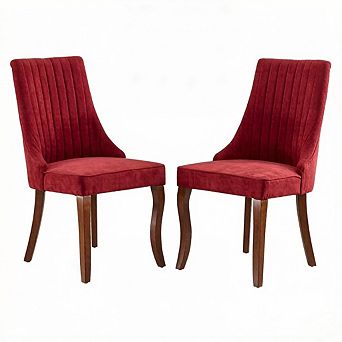 Aoolive Set of 2 Rayon Cloth Flocking Linen Dining Chairs, Rubber Wood Frame Accent Chairs