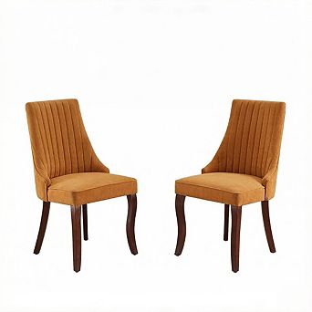 Aoolive Set of 2 Rayon Cloth Flocking Linen Dining Chairs, Rubber Wood Frame Accent Chairs
