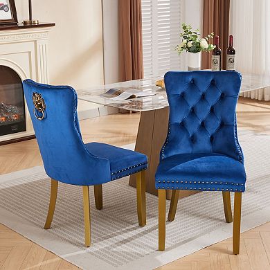 Aoolive 2Pcs Upholstered Accent Chairs with Lion Pull Ring, Velvet Dining Chairs with Nailhead Trim